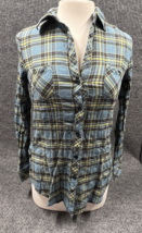 VTG Rue 21 Shirt Womens Medium Blue Plaid Button Front Long Sleeve Lightweight - $20.70