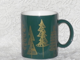 Starbucks Holiday 12 oz. Coffee Mug Green with Gold Trees 2015 Ceramic - $8.95