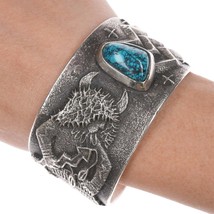 6.5&quot; Philander Begay-Navajo Yeibichai Tufa cast cuff bracelet nice turquoise - $1,796.85