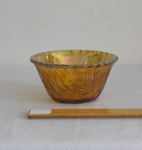 Vintage Indiana Glass Amber Iridescent Carnival Basket Weave Bowl Nappy 4.5 Inch - £5.44 GBP