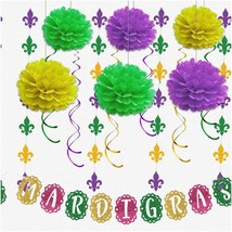 Mardi Gras Fiesta Fun Kit - Vibrant Yellow Green Purple Pom Pom Flowers, Fleur d - £21.39 GBP