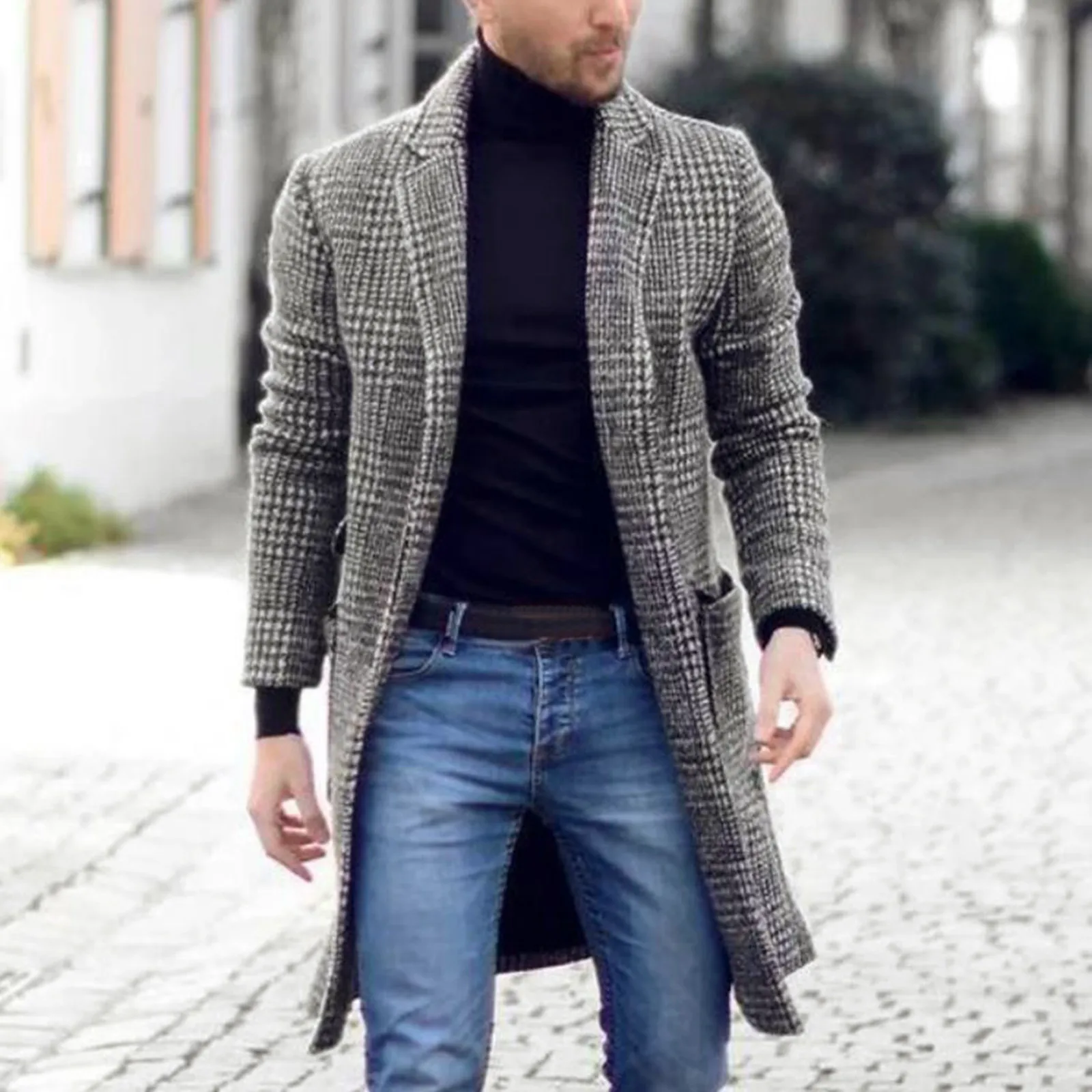 Winter Fashion Eng style Men&#39;s en Coats Male Slim Long Jacket Boutique Plaid Sli - £91.64 GBP