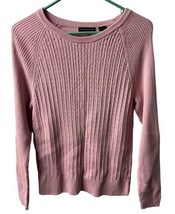 Jeanne Pierre Ribbed Sweater Size M Pink Cotton Cable Round Neck Long Sl... - £12.80 GBP