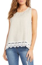 NEW KAREN KANE BEIGE LINEN LACE TOP  BLOUSE SIZE L $108 - $53.99