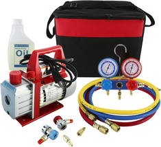 Single Stage Rotary Vane Air Vacuum Pump HVAC A/C Refrigeration Kit AC Manifold - £133.22 GBP