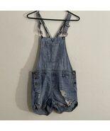 Forever 21 Juniors Distressed Jean Short Overalls Light Blue Wash Size 27 - $215.37 MXN