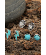 Three-piece Turquoise Stud Earrings Set - Trending Jewelry - £11.77 GBP