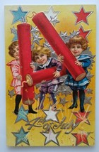 4th Of July Postcard Victorian Children Huge Fireworks Antique Embossed Unposted - £24.58 GBP