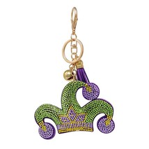 Bling Purple Green Yellow Mardi Gras Jester Hat Tassel Keychain Bag Charm - $13.86