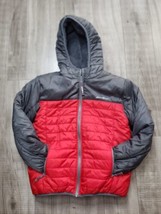 Eddie Bauer Sz 14/16 L Boys Reversible Hooded Jacket Down Fill Red Puffer - $14.80