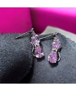 Pink Crystal Cat Stud Earrings – Cute Kitty Jewelry Gift for Cat Lovers - $199.92 MXN