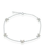 Sterling Silver White Inlay Opal Butterfly Charms Anklet 9&#39;&#39;+1&#39;&#39; - $47.49