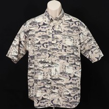 Columbia Mens Fish Print Shirt M Medium Fisherman Fishing Short Sleeve Flies EUC - £32.65 GBP