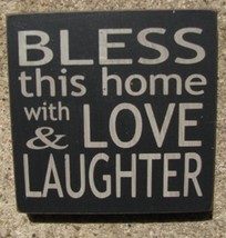  Wood Squared Block 32348BB-Bless This Home with love and laughter   - £2.31 GBP
