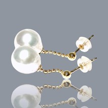 Alluring 9.5 x10mm Natural Silve White Oval Round Edison Cultured Pearl Earrings - $100.98