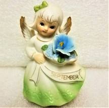RARE! Vintage Norcrest Japan Ceramic September Birthday Angel w Blue Flower - £28.31 GBP