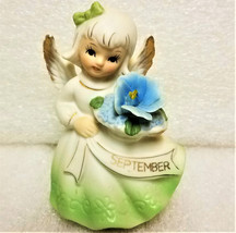 RARE! Vintage Norcrest Japan Ceramic September Birthday Angel w Blue Flower - £27.04 GBP