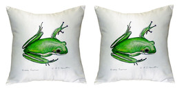 Pair of Betsy Drake Green Treefrog No Cord Pillows 18 Inch X 18 Inch - £62.27 GBP