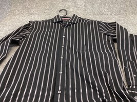 Bugatchi UOMO Dress Shirt Mens Medium Classic Fit Black Button Up rockabilly - £11.83 GBP