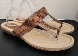 NEW Earth Mist Almond Brown Leather Thong Slide Sandals Flats Studded Wo... - $27.67
