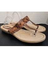 NEW Earth Mist Almond Brown Leather Thong Slide Sandals Flats Studded Wo... - $27.67