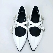 ASOS DESIGN Size 5/7 US Lexicon Pointed Western Ballet Flats in white Buckles - £15.56 GBP
