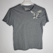 American Eagle Mens Shirt Medium Gray Graphic Print Top AE Short Sleeve Casual - £10.68 GBP