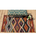 Geometric Colorful Kilim 4x6 ft. Reversible Wool Rug Flat Weave Handmade... - £101.93 GBP