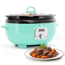 MegaChef 6.9 Quart Oval Electric Slow Cooker in Turquoise with Black Pot - $111.49
