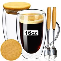 Insulated Double Wall 16OZ Coffee Mugs Set of 2 with Bamboo Lid &amp; Spoon - $317.32 MXN