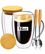 Insulated Double Wall 16OZ Coffee Mugs Set of 2 with Bamboo Lid & Spoon - $24.15 CAD