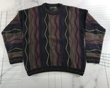 Vintage Tundra Sweater Mens Medium Purple Black Green Stripes Textured C... - £29.57 GBP