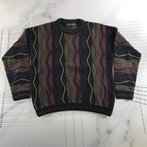 Vintage Tundra Sweater Mens Medium Purple Black Green Stripes Textured Cotton - £29.57 GBP