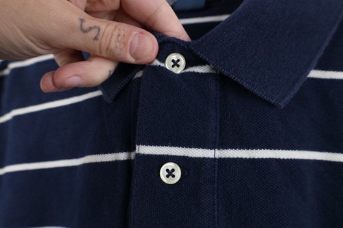Vintage 90s Ralph Lauren Mens Medium Faded Striped Collared Golf Polo Shirt Blue Item image 5