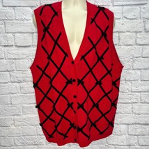 Vintage CST Studio Red Sweater Vest Velvet Black Bow Detail Size 2X Womens - $39.55