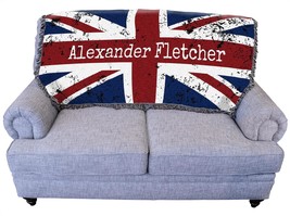 British Union Jack Flag Blanket, Personalized, Custom Gift Tapestry Throw For - £50.92 GBP