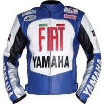  Yamaha Fiat Bluewhite Cowhide Motorcycle Leather Riding Jacket Men&#39;s - $159.00