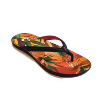 Olukai HO&#39;OPIO HA Slip On Printed Thong Flip Flops Womens 7 Black Pineapple - $55.72
