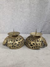 Pair of Vintage Short Brass Filigree Candle Holder Stick Mid Century Mod... - £22.08 GBP