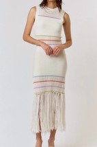 Lalavon fringe hem maxi dress in Ivory - $44.00