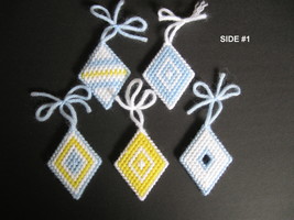 Set of Five Plastic Canvas Needlepoint Ornaments - Unbreakable Holiday O... - $15.99