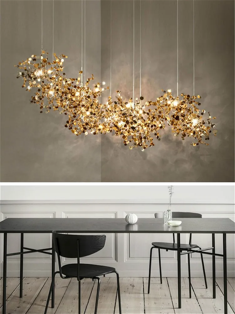 Nordic Modern Personality Stainless Steel Chrome Leaf LED Chandelier Liv... - $26.60+