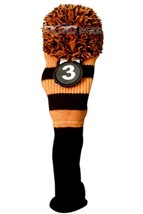 Tour #3 Fairway Metal Wood Black &amp; Orange Golf Headcover Knit Pom Head Cover - £12.93 GBP