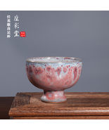 Handmade Junyao KilnChange GlazeFooted TeaCup-Red&amp;Blue Iridescent Cerami... - €767,19 EUR