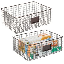 Wide Steel Wired Storage Organizer Bin Baskets With Label Slot For Kitchen Pantr - $83.99