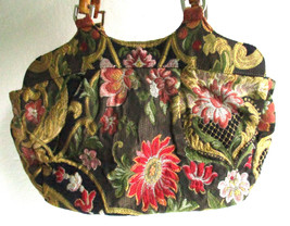 Talbots Tapestry Handbag Bag Victorian Motif Flowers Scrolls Horsebit Hardware - £22.89 GBP