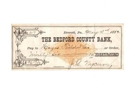 Antique Check The Bedford County Bank Everett Pennsylvania 1882 - $15.00