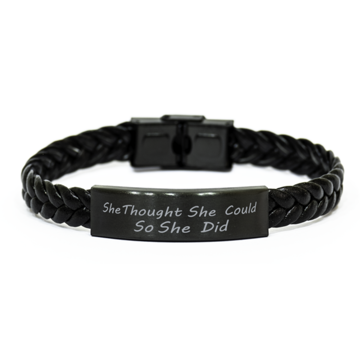 Primary image for Motivational Christian Braided Leather Bracelet, She Thought She Could So She Di