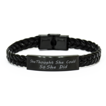 Motivational Christian Braided Leather Bracelet, She Thought She Could So She Di - £19.51 GBP