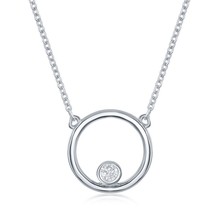 Sterling Silver Open Circle with Bezel-Set CZ Necklace - £25.81 GBP
